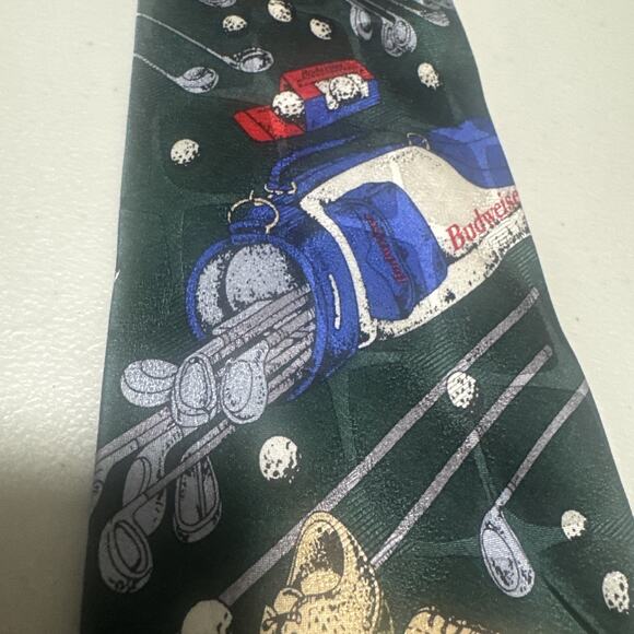 Budweiser Golf 1 Tie Vintage 1999 Anheuser-Busch Green Novelty Silk Hand Made - Picture 6 of 7